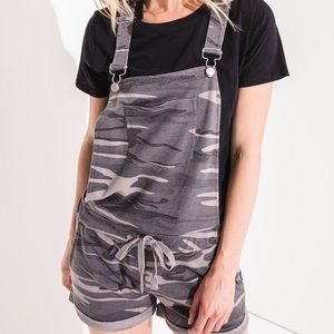 Z Supply Gray Camo Short Overalls